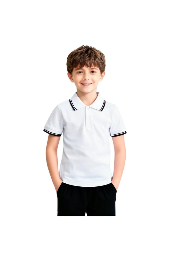 Black Polo Shirt for Boys 100% Cotton Kids School Uniform Short Sleeve Classic Fit Sizes 4T-18,Size 17-18 T