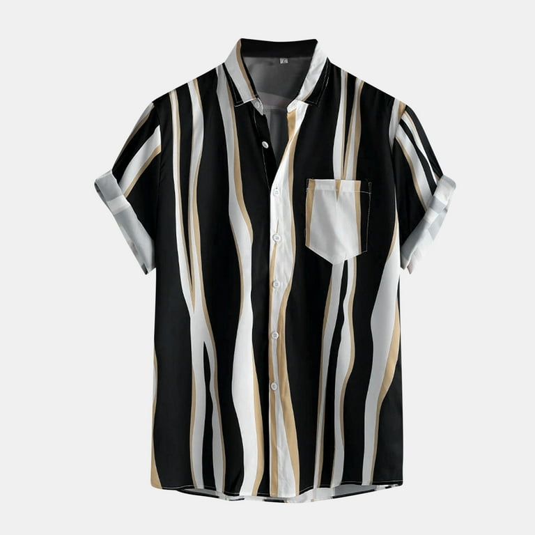 Casual Striped Print Pocket Turndown Collar Blouses Casual Striped Print Pocket Turndown Collar Blouses