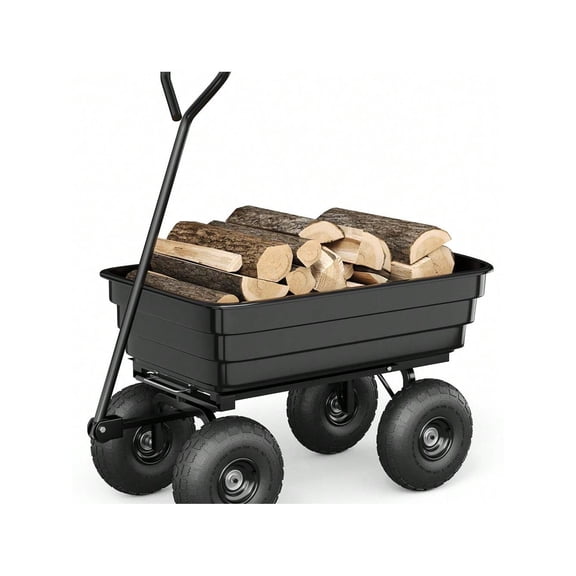 Black Poly Dump Cart, 4 Cu.Ft. Heavy Duty 600 LBS Garden Cart, 10" No-Flat Tires & 180 Rotating Handle, Rust-Proof Polyethylene Yard Dump Wagon For Yard, Landscaping, Gardening, Quick Release