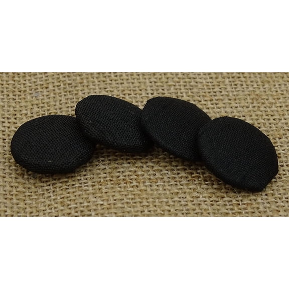 Black Poly Dupion 2 Holes Decorative Fabric Covered Sewing Button Scrapbooking Craft - Pack of 12 Pieces