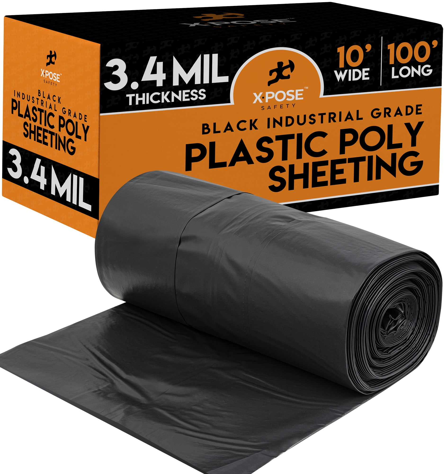 Black Poly Sheeting 10 x 100 Feet Heavy Duty, 3.4 Mil Thick Black