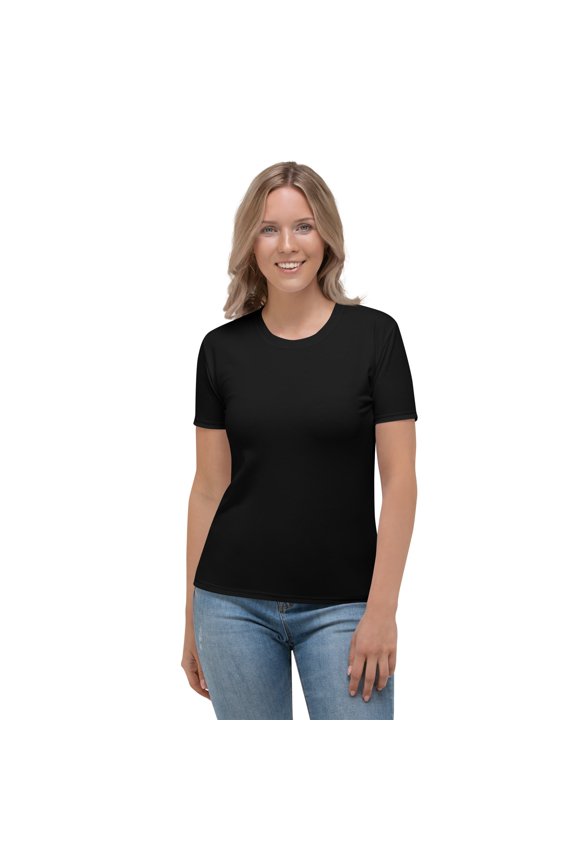Black Poly-Span T-Shirt, Ladies Solid Black T-Shirt, Women Black Tee Shirt