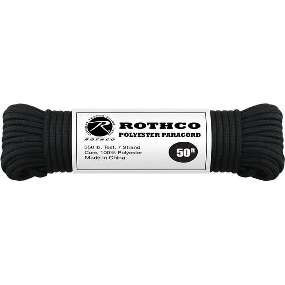 Black - Polyester 550 LB Tested 100 Feet Paracord Rope