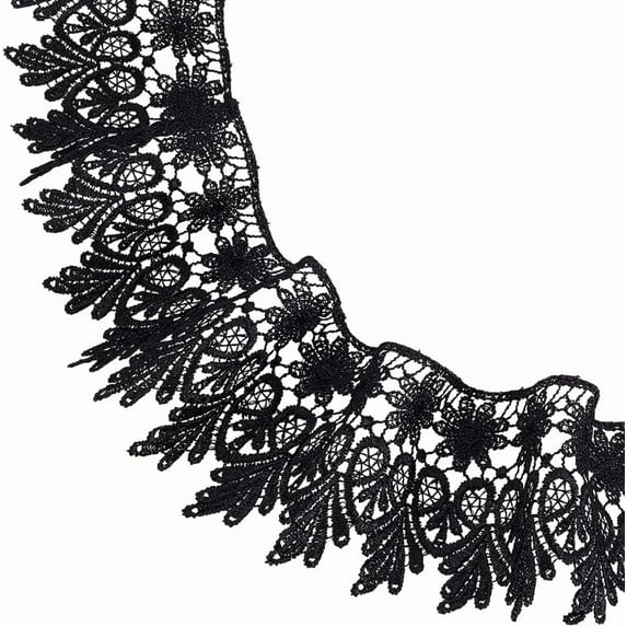 Black Polyester 7.5 Yards 3.5in Vintage Scalloped Embroidery Lace Trim for Gothic Wedding Christmas Decoration