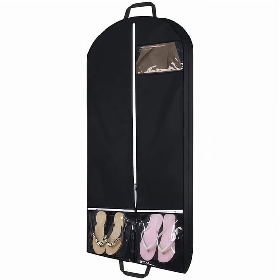 Black Polyester Clothing Dust Bag with Multiple Transparent Pockets for Storage