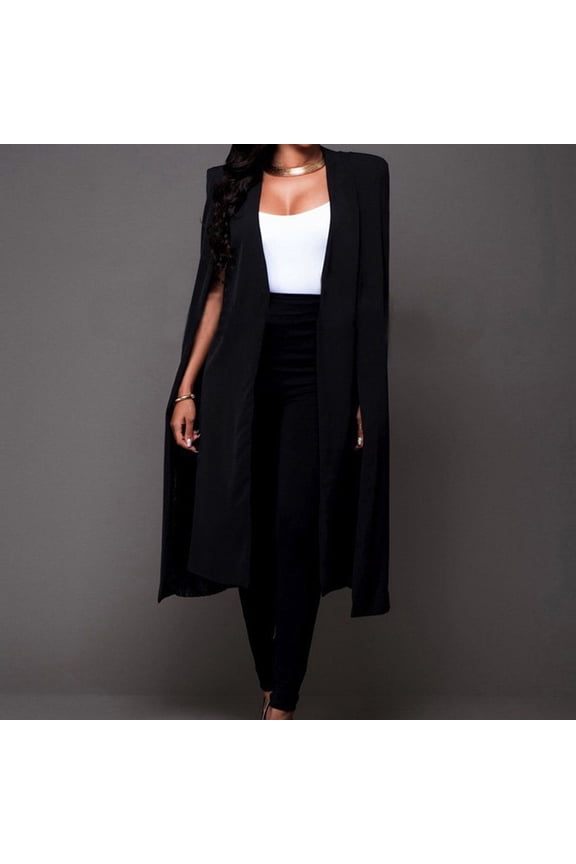 Black Polyester Cover-Up Wedding Women's Fleece Jackets & Coats, Women Loose Short Cloak Coat Cape Cardigan Jacket Trench Outwear