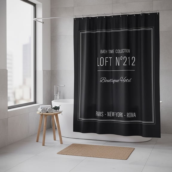 Black Polyester Shower Curtain - 79x71 inches - White Writing Design