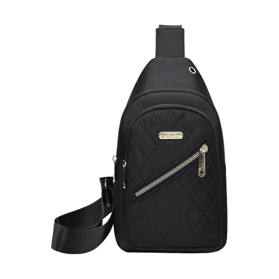 Black Polyester Sling Chest Bag Shoulder Backpack Daypack For Hiking Camping Travel With Earphone Hole Adjustable Strap