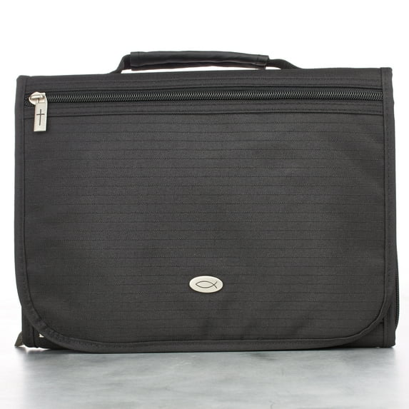 Black Polyester Tri-fold Organizer Bible Cover