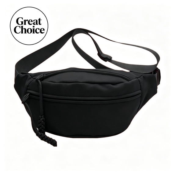 Black Polyester Waterproof Crossbody Sling Waist Bag for Women,Waterproof Anti-Theft Fanny Pack with Adjustable Strap & Multi-Pockets for Travel, Hiking & Daily Use