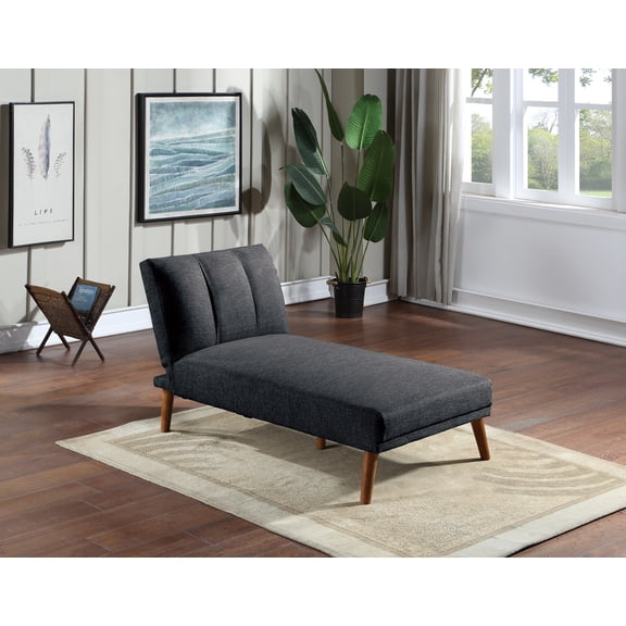 Black Polyfiber Adjustable Chaise Bed Living Room Solid wood Legs Plush Couch - Sofa Couch
