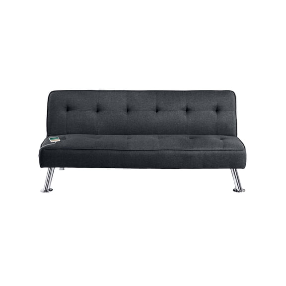 Black Polyfiber Tufted Adjustable Sofa Couch with USB Ports - Contemporary Style, Metal Legs, 66" L for Living Room & Guest Room