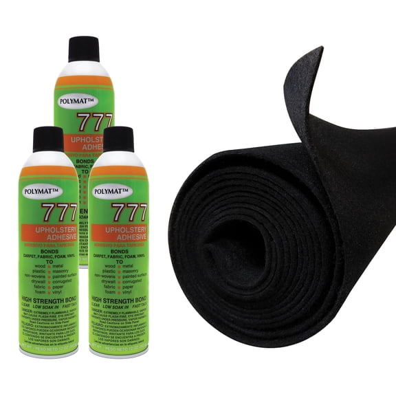 Black Polymat 16ft x 3.75ft +3 Cans 777 Spray Glue for Enclosures Shelves