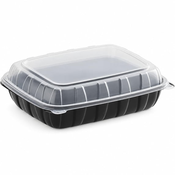 Black Polypropylene Hinged Container, 11 x 8.5 x 3 Inch, Microwaveable ...
