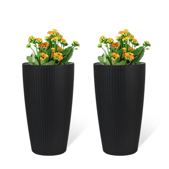 Set of 2 Black Polypropylene Tall Planters, 22.17 in H for Indoor Outdoor Use