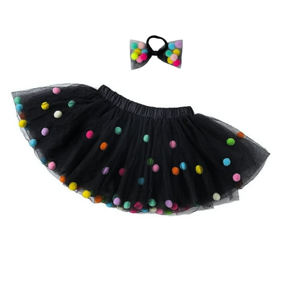 Black Pom Pom Tutu and Bow Hair Tie | 2Pcs Set | Tutu For Girls