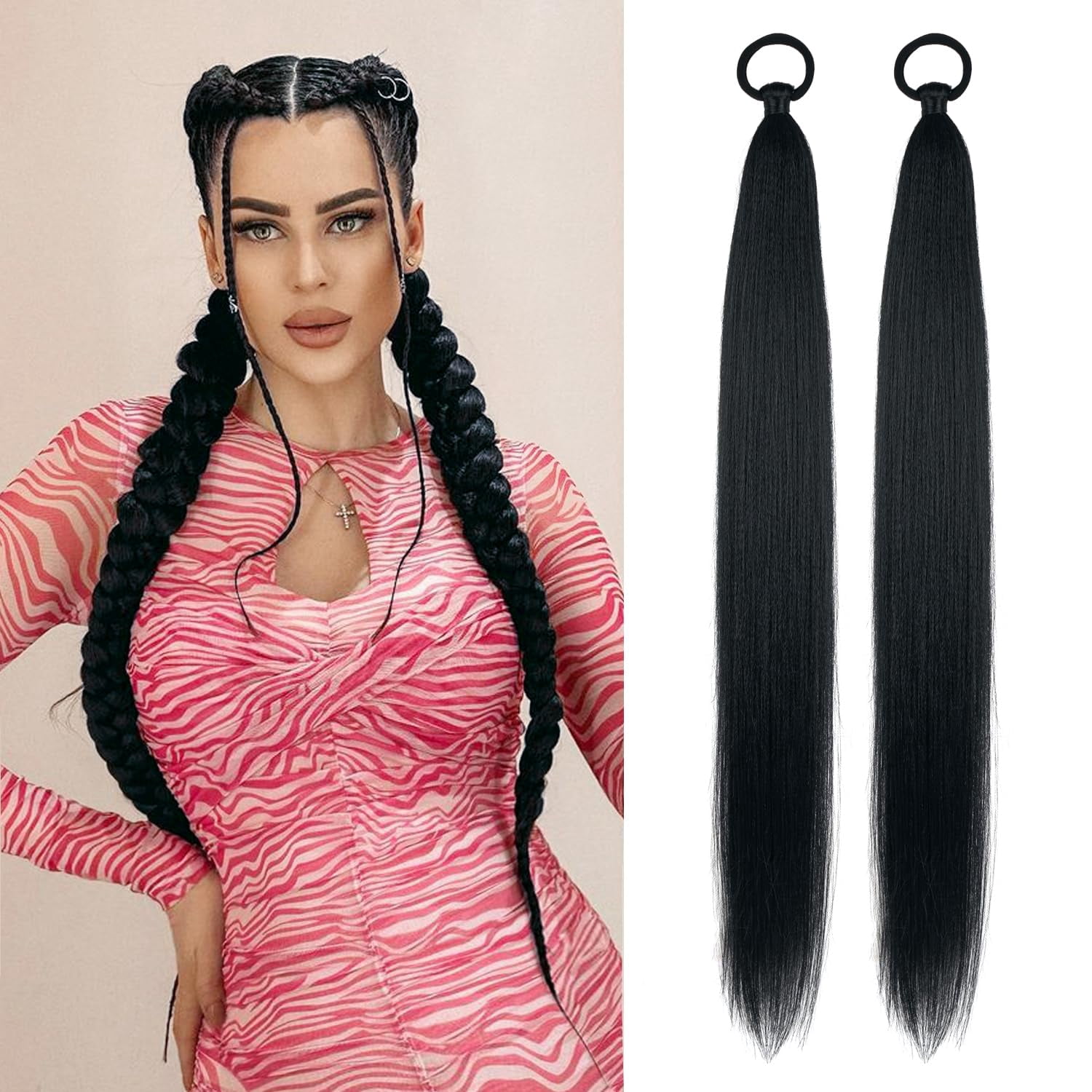 26 Inch Synthetic Braid Ponytail Extension Set 2Pcs Heat Resistant Hair AISI HAIR 32inch 2PCS Long Braided Ponytail Extension for  main image 2