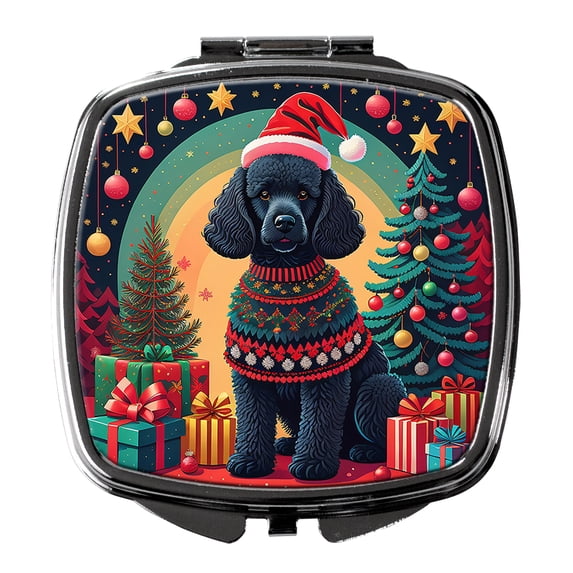 Black Poodle Christmas Compact Mirror 2.75 in x 3 in
