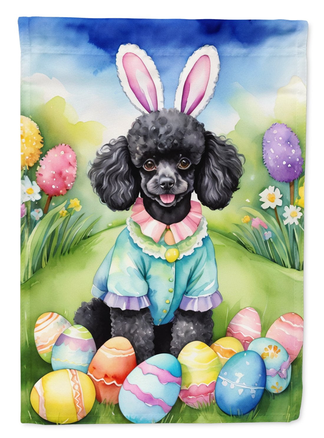 Black Poodle Easter Egg Hunt Garden Flag 11.25 in x 15.5 in