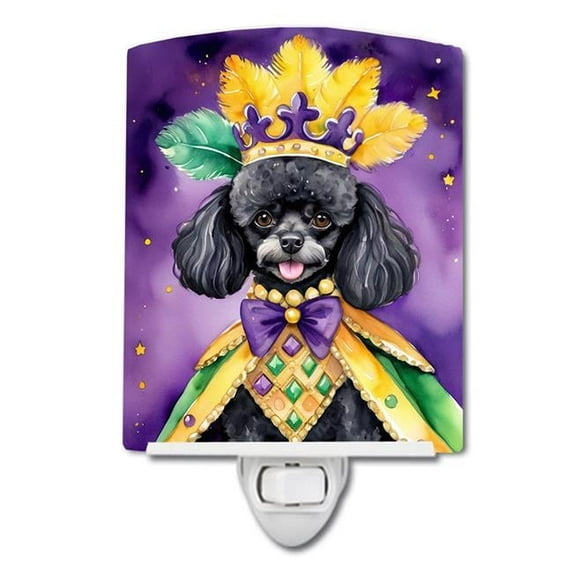 Black Poodle King of Mardi Gras Ceramic Night Light 4 in x 6 in