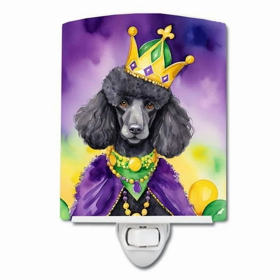 Black Poodle King of Mardi Gras Ceramic Night Light 4 in x 6 in