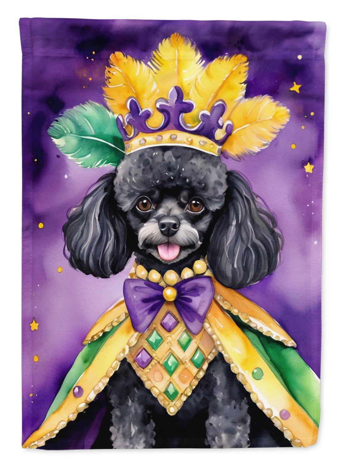 Black Poodle King of Mardi Gras Garden Flag 11.25 in x 15.5 in