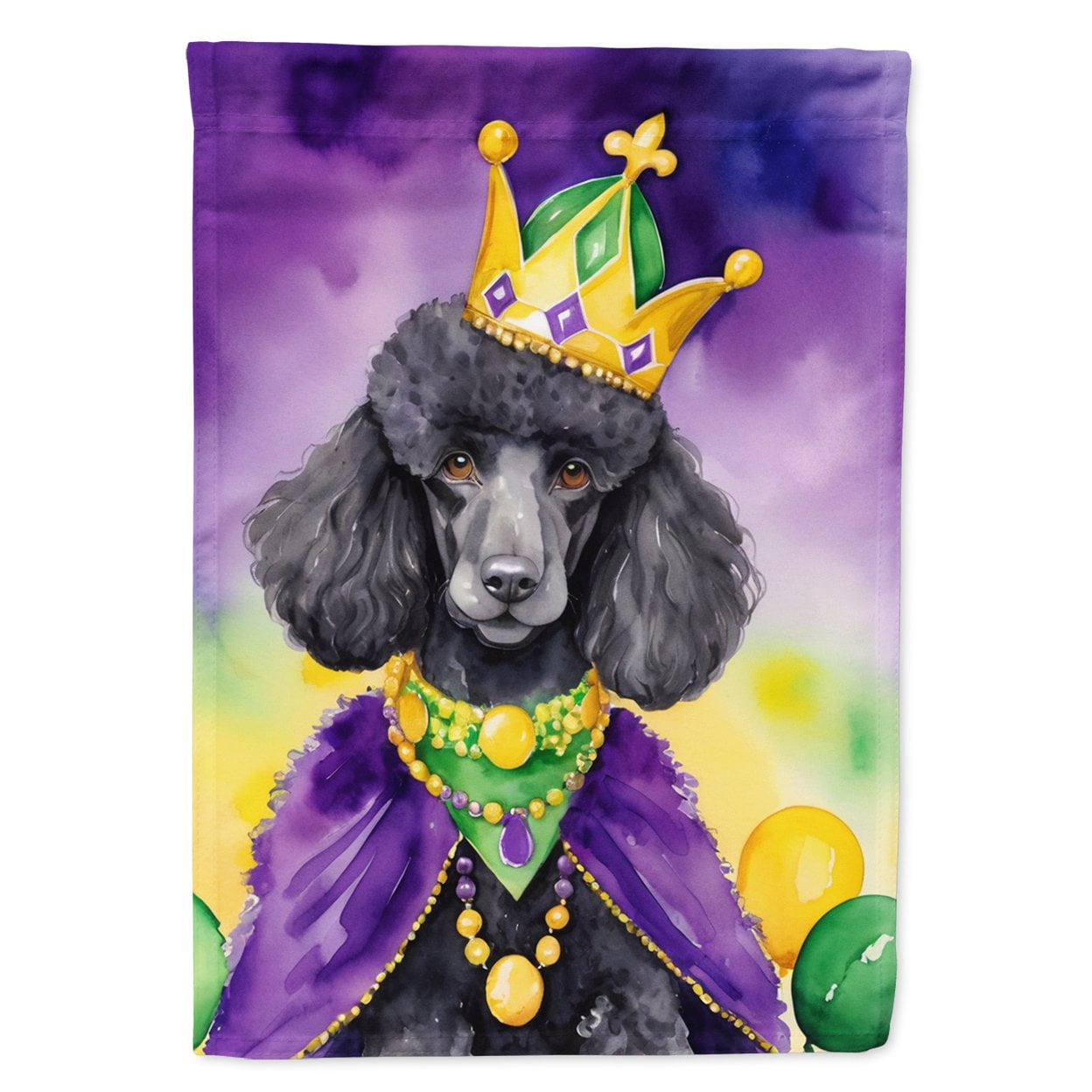 Black Poodle King of Mardi Gras Garden Flag 11.25 in x 15.5 in