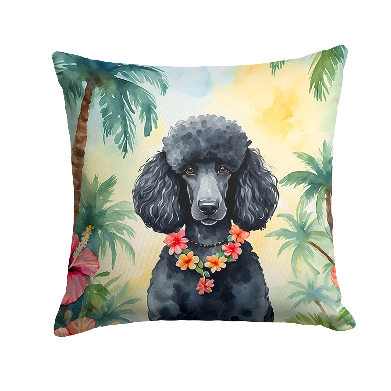 Black Poodle Luau Throw Pillow 18 in x 18 in