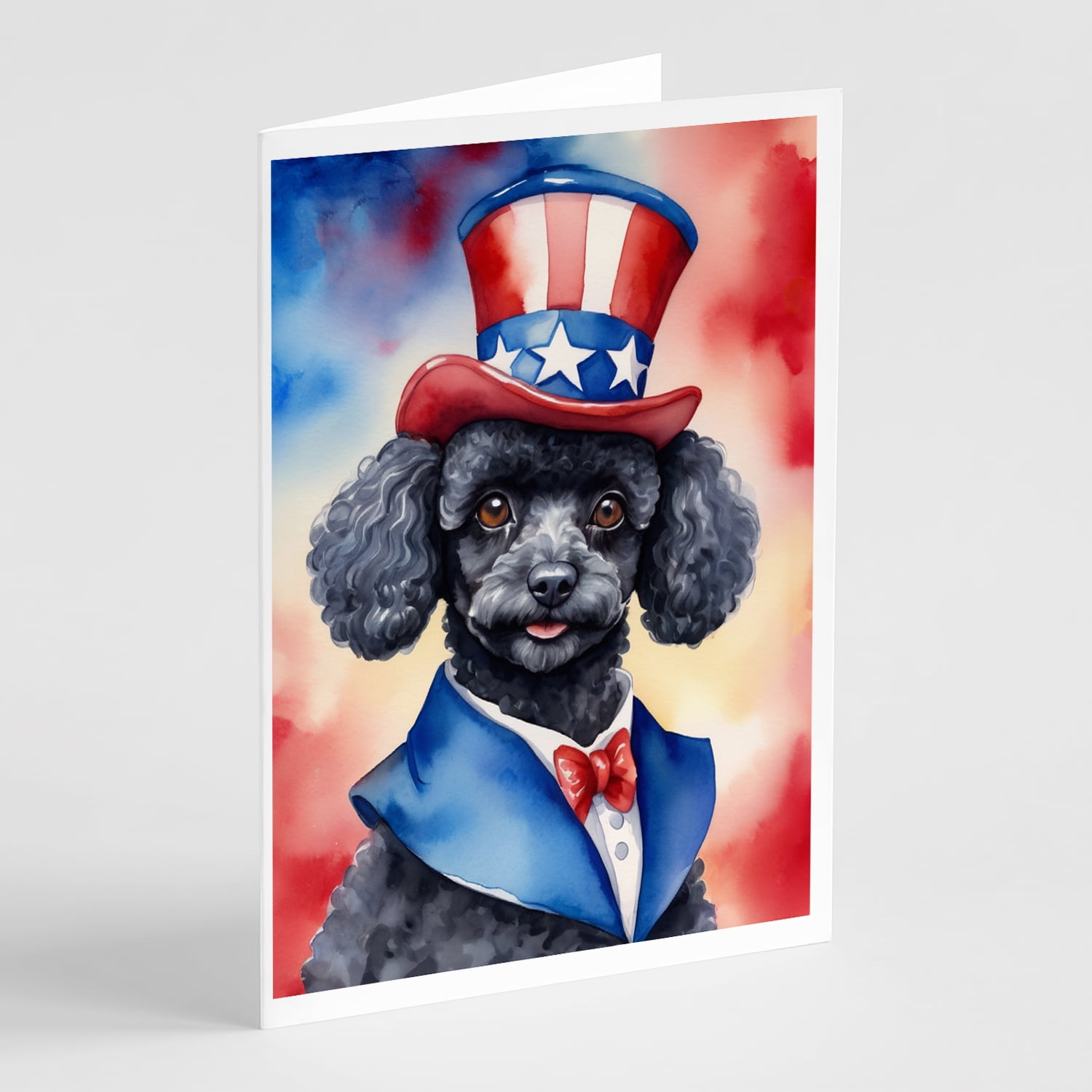 Black Poodle Patriotic American Greeting Cards Pack of 8 7 in x 5 in