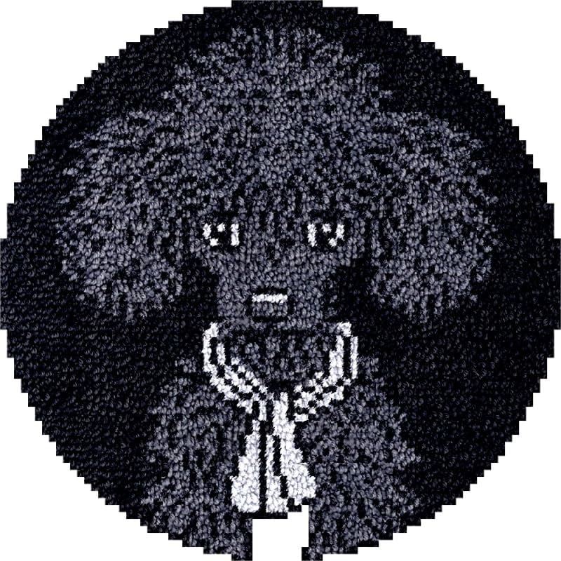 Black Poodle Round Shape Latch Hook Rug Kits Set for Starter Crochet Hook Cushion Mat Sofa Seat Cushion Crocheting Kits with Preprinted Canvas Crochet Yarn Kits 50X50CM (fi35)
