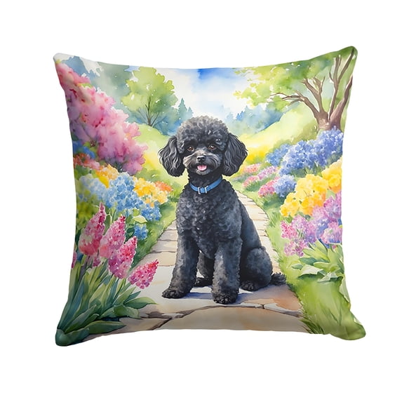 Black Poodle Spring Path Throw Pillow 14 in x 14 in