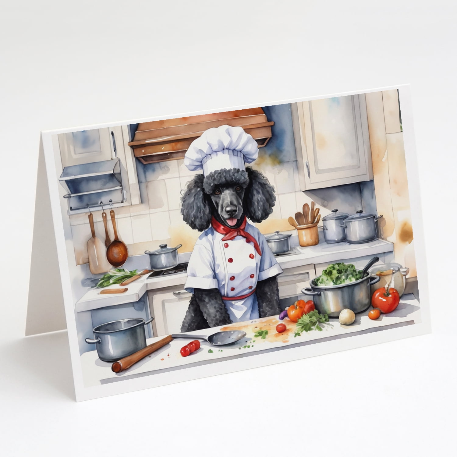 Black Poodle The Chef Greeting Cards Pack of 8 7 in x 5 in