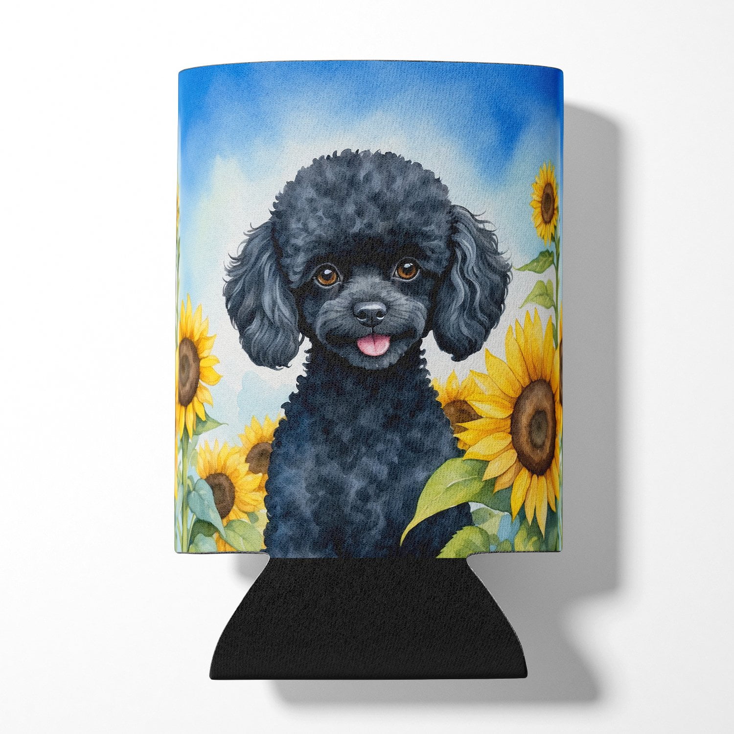 Black Poodle in Sunflowers Can or Bottle Hugger 3 in x 5 in