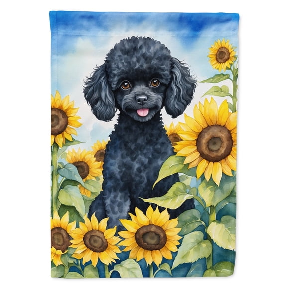 Black Poodle in Sunflowers Garden Flag 11.25 in x 15.5 in
