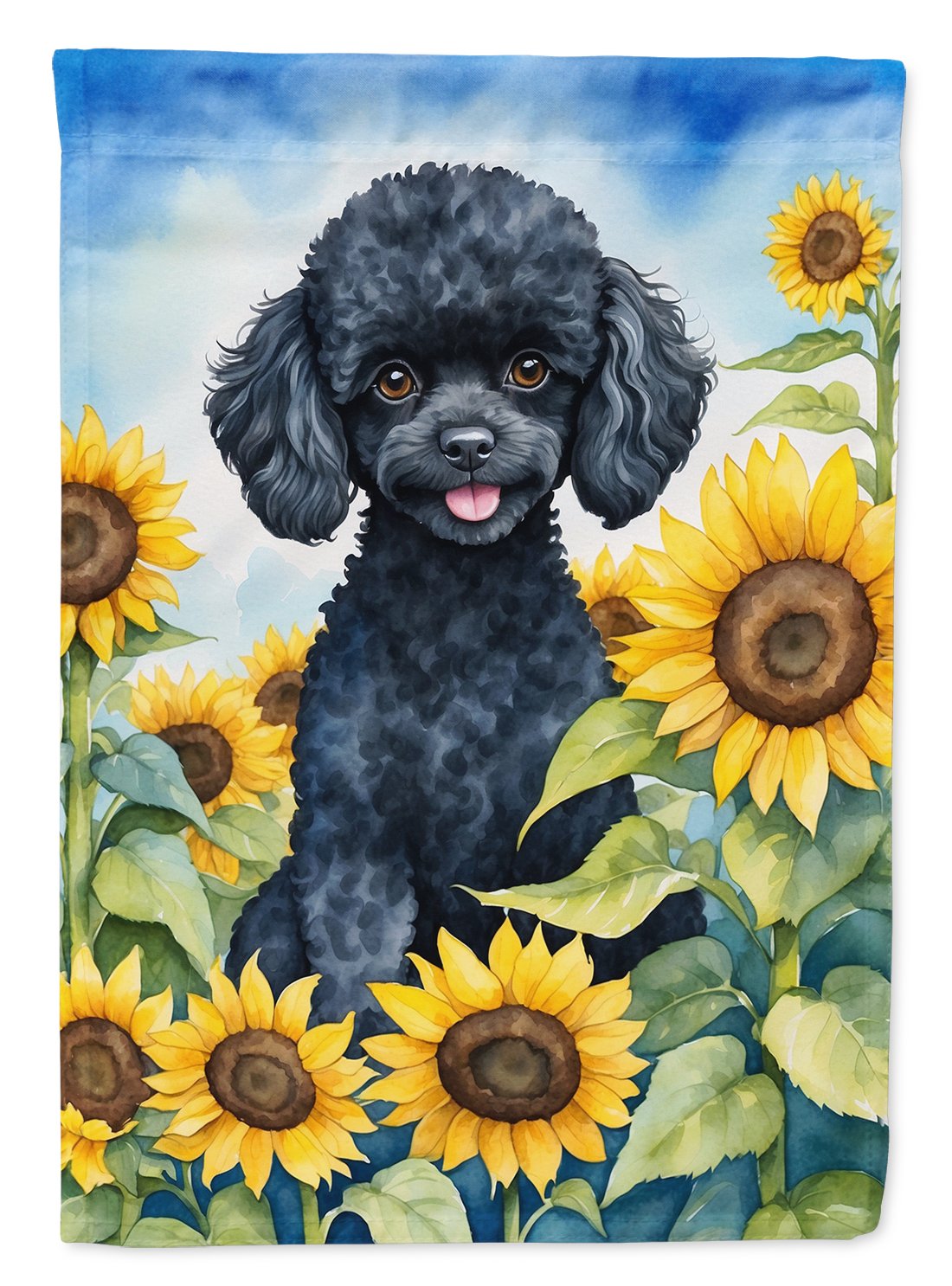 Black Poodle in Sunflowers House Flag 28 in x 40 in
