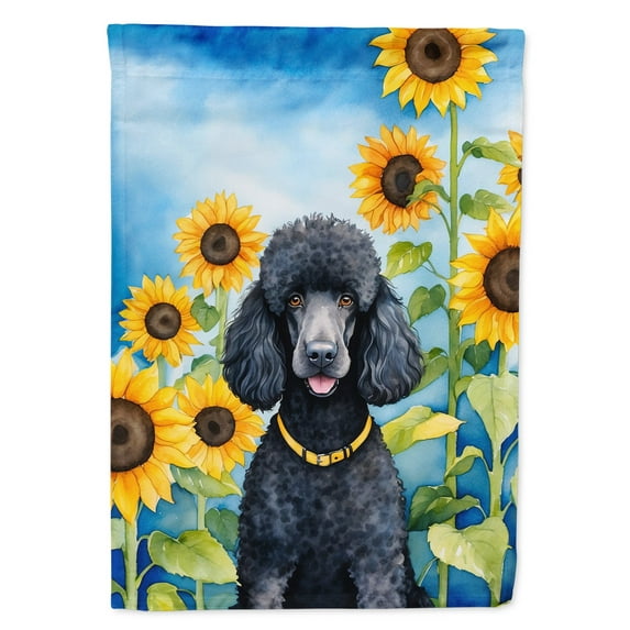 Black Poodle in Sunflowers House Flag 28 in x 40 in