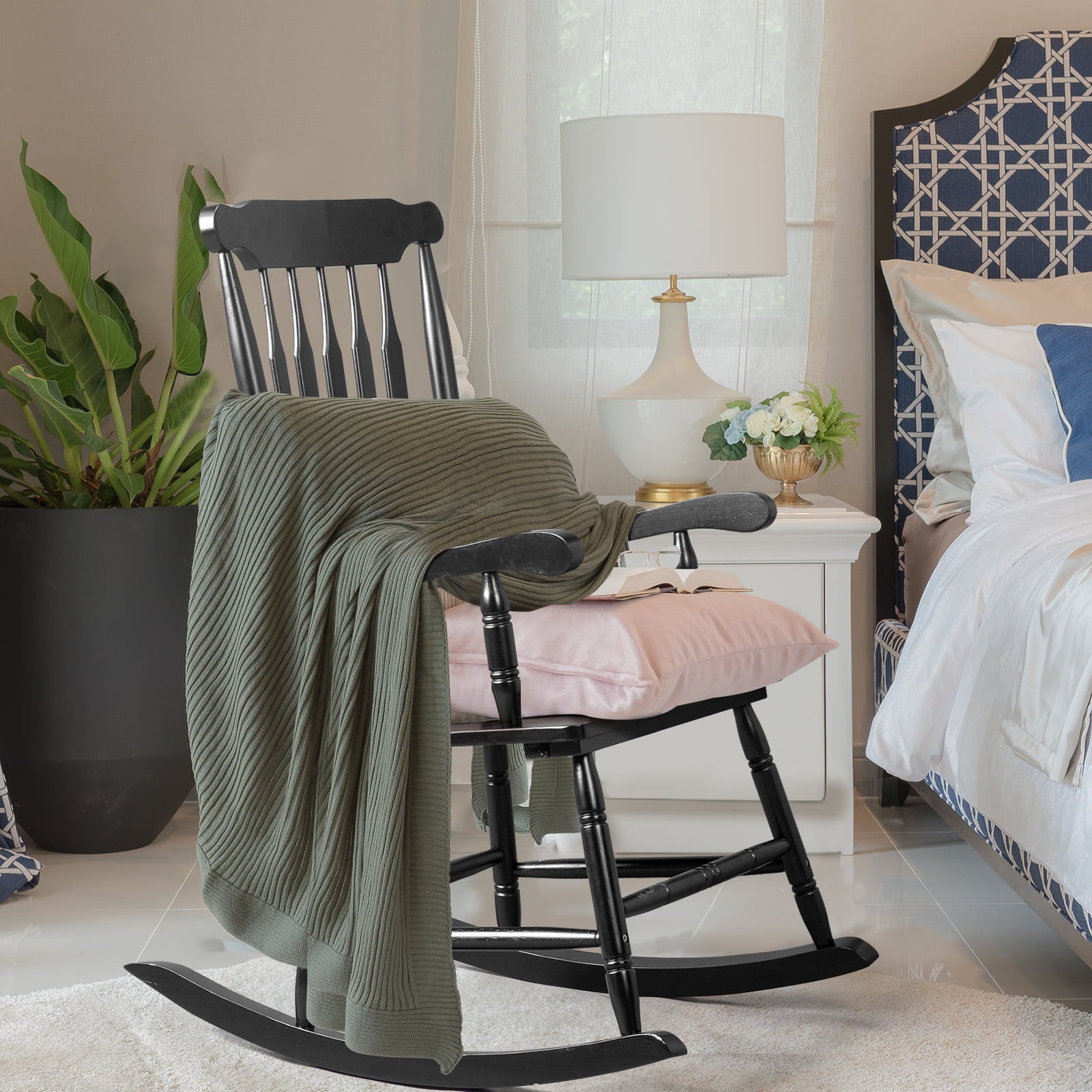 Black Poplar Windsor Wood Rocking Chair, Classic Design with ...