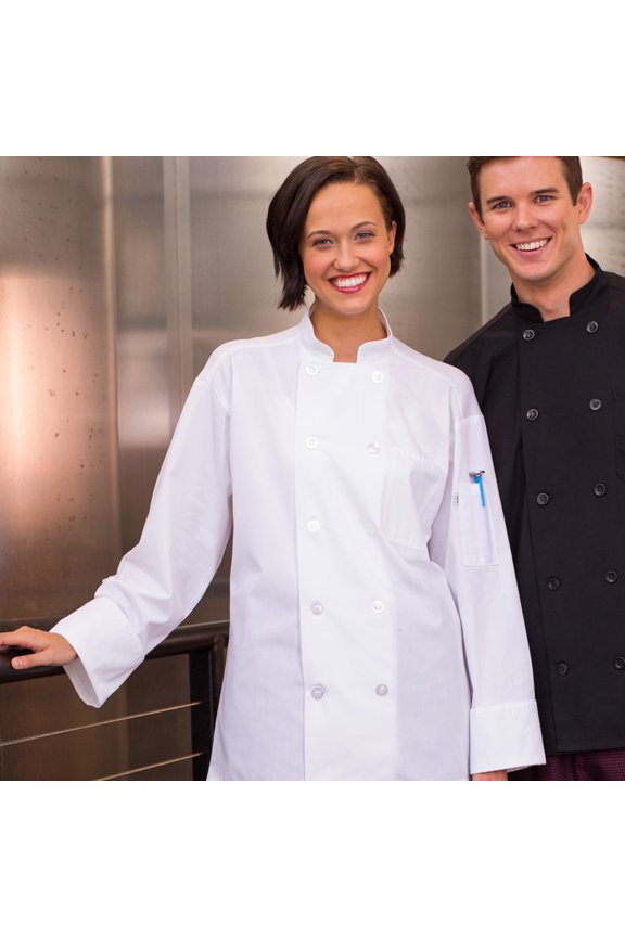 Black Poplin Long Sleeve Mesh Back Chef Coat (Size: S)