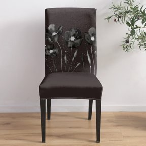 Black Poppy Dining Chair Covers Set of 1, Leaves Modern Dark Watercolor Floral Chair Covers for Dining Room Removable Seat Protectors Slipcovers for Home Party Wedding Banquet
