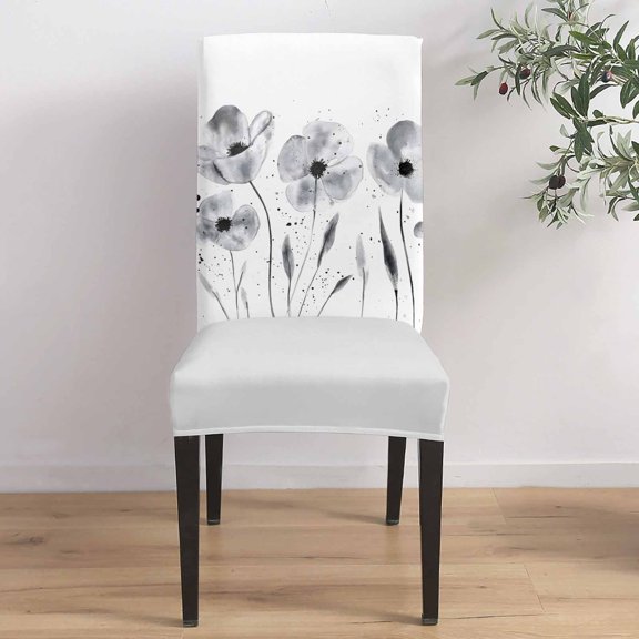 Black Poppy Dining Chair Covers Set of 1, Leaves Modern Watercolor Floral Chair Covers for Dining Room Removable Seat Protectors Slipcovers for Home Party Wedding Banquet