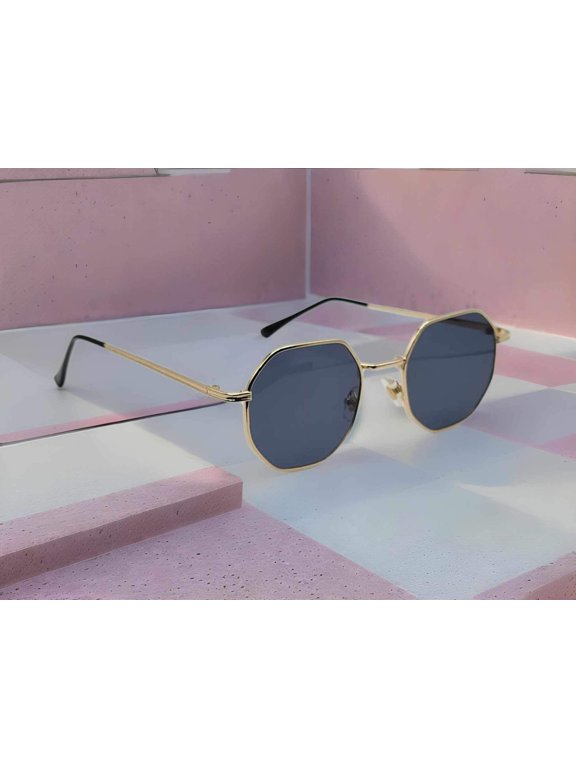 Black Popular Fashion Medium hexagonal Unisex Luxury Sunglasses