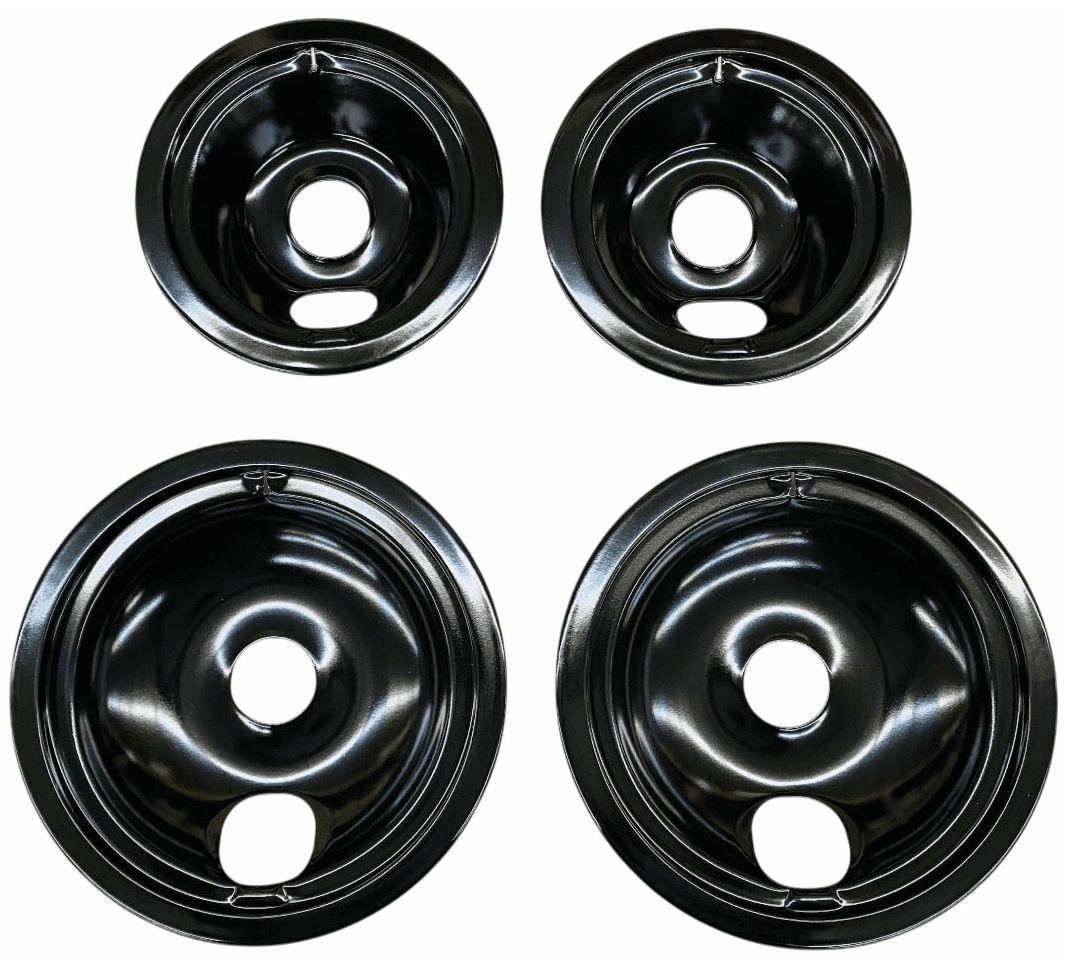 Black Porcelain Drip Tray, 4 Pack, for GE, (2) 6" WB31T10014, (2) 8" WB31T10015