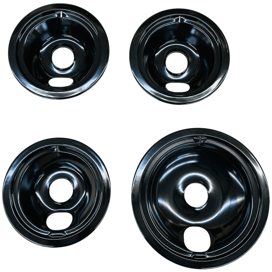 Black Porcelain Drip Tray, 4 Pack, for GE, (3) 6" WB31T10014, (1) 8" WB31T10015