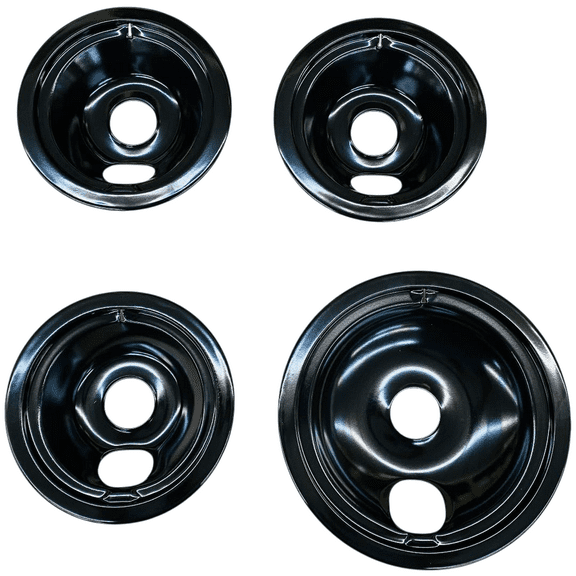 Black Porcelain Drip Tray, 4 Pack, for GE, (3) 6" WB31T10014, (1) 8" WB31T10015
