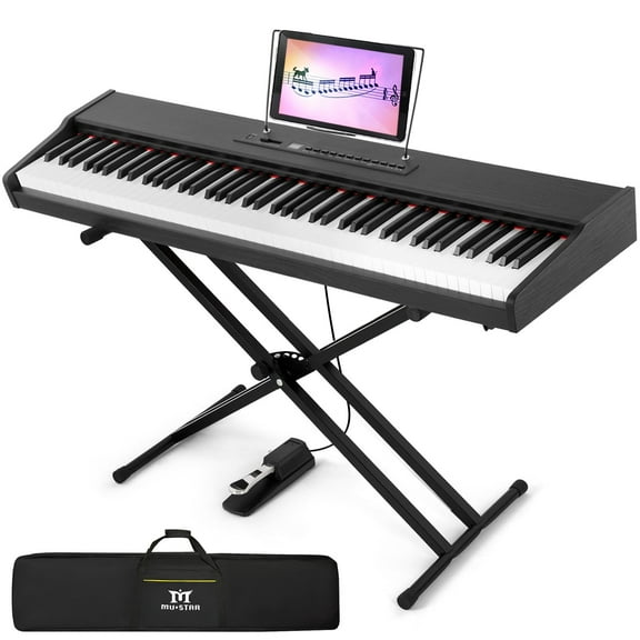 Black Portable 88Keys Full Size Electric Digital Piano Semi Weighted Keyboards w/Stand,MIDI USB,Bluetooth,Pedal,Bag