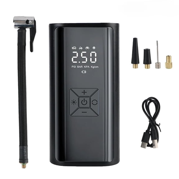 Black Portable Electric Air Pump: Fast Inflation, Precise Pressure, Suitable for Car/Bike Tires & Balls