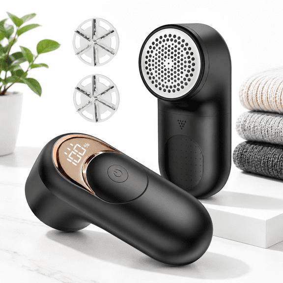 Black Portable Electric Fabric Lint Remover Defuzzer with LED Screen and 3-Speed Settings