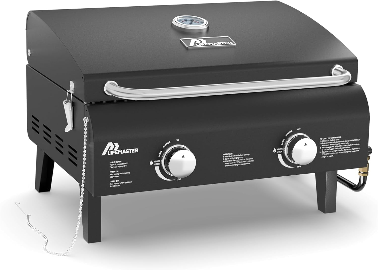 バーベキュー・調理用品 Black LabelFlatBurnerFullBlackverGS-450R Mondawe Black 4 -Burner Liquid Propane Gas Grill in the Gas