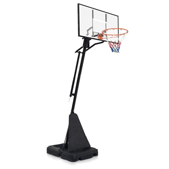 Black Portable Height Adjustable Basketball Hoop, 44 Inch Shatterproof Polycarbonate Backboard 8.04-10.01 Ft Metal Pole HDPE Fillable Base with Rolling Wheels Outdoor Backyard Adult Professional Trai