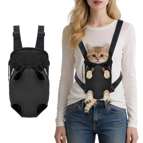 Black Portable Pet Carrier Backpack, Legs and Tail Out, Adjustable Front and Back Carrier for Small Dogs and Cats 6 to 8 Lbs, Hands Free for Hiking, Camping, Travel, Cycling
